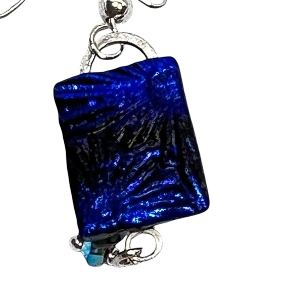 FUSED DICHROIC GLASS Multicolored Hand Crafted Artsy Dangle Earrings - Picture 10 of 13